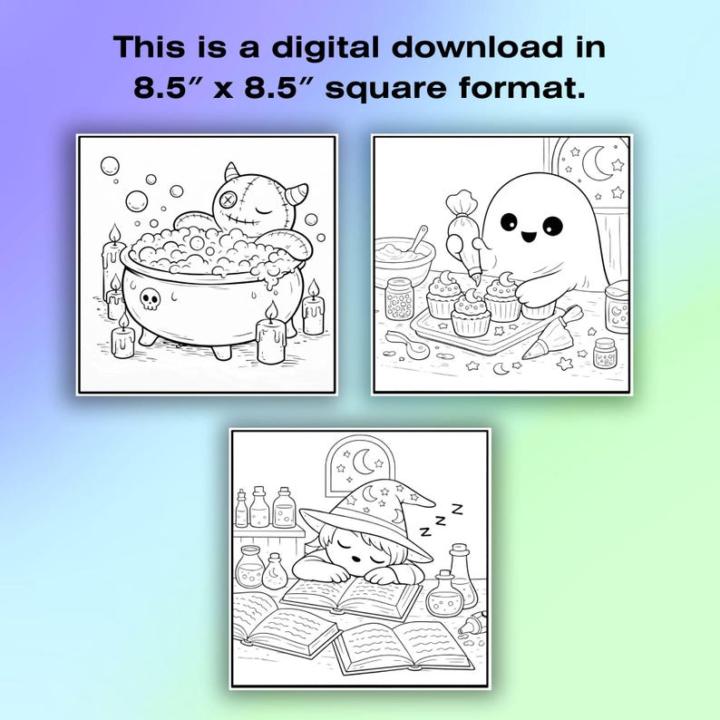 Spooky Cute Coloring Book, Kawaii Witchy Magic Scenes, Gothic Fantasy Characters, Dark Cute Aesthetic Pages, Printable Witch Theme Art image 4