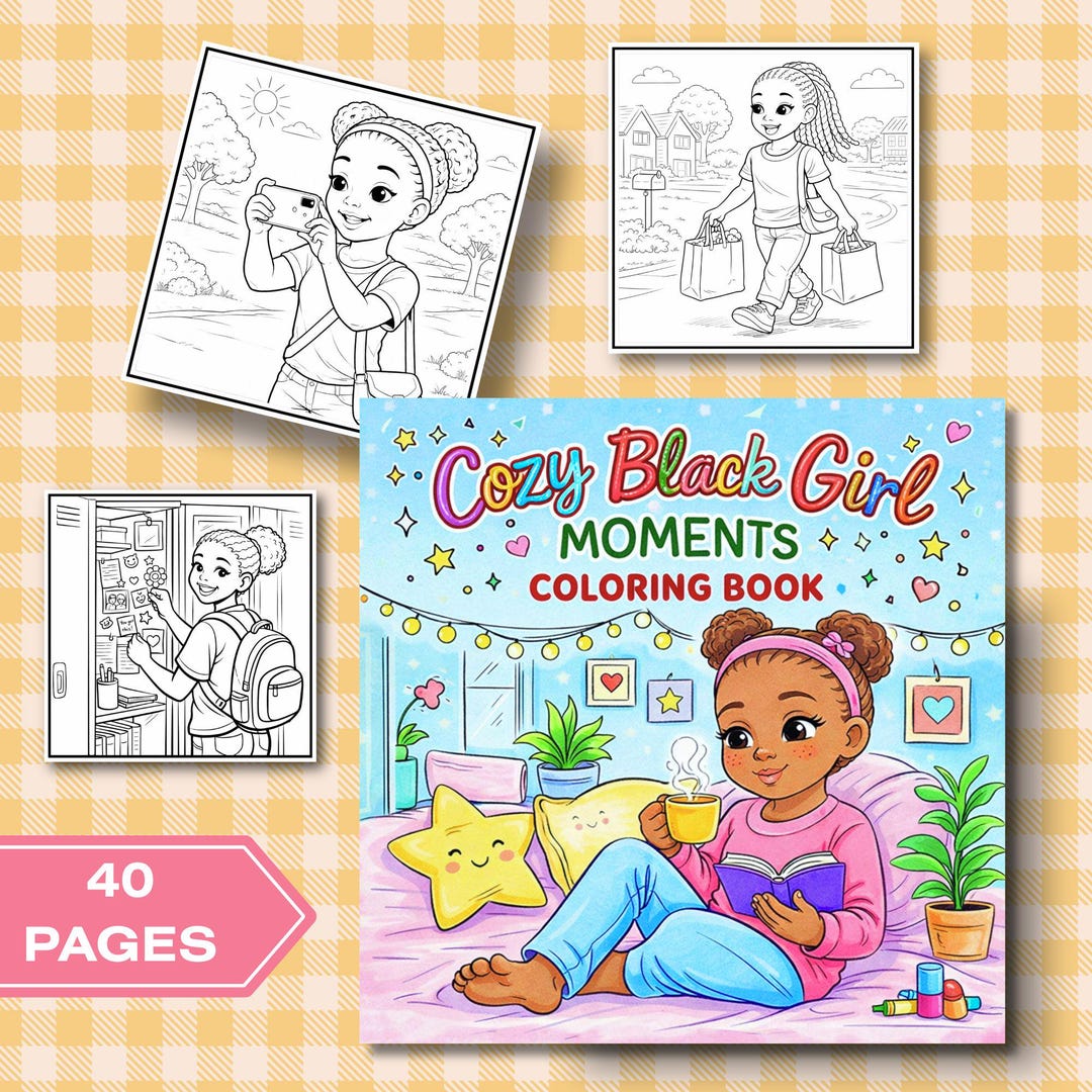 Cozy Girl Coloring Book, Cute Black Girl Coloring Pages, Aesthetic Self ...
