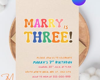 Colorful Kids Birthday Invite: Editable Simple Bright and Cheerful Any Age Party Invitation