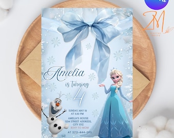アナと雪の女王の誕生日招待状 編集可能なアナと雪の女王の誕生日パーティー エルサとアナのパーティー招待状 女の子 アナと雪の女王の誕生日招待状テーマ、デジタルダウンロード
