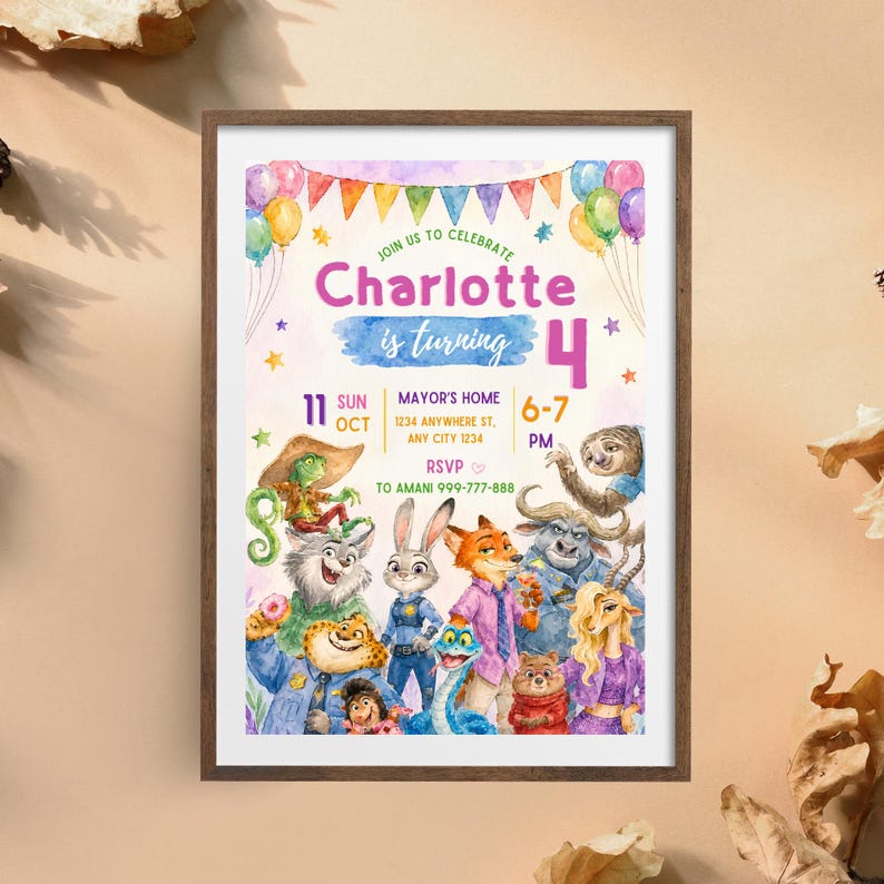 Plantilla editable de invitación de cumpleaños de Zootopia 2, descarga digital de Zootopia, Judy Hopps, invitación de Zootrópolis imagen 8