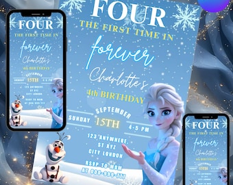 アナと雪の女王の誕生日招待状 編集可能なアナと雪の女王の誕生日パーティー エルサとアナのパーティー招待状 女の子 アナと雪の女王の誕生日招待状テーマ、デジタルダウンロード