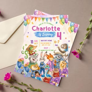 Plantilla editable de invitación de cumpleaños de Zootopia 2, descarga digital de Zootopia, Judy Hopps, invitación de Zootrópolis imagen 9