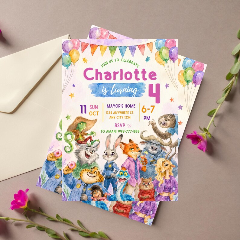 Plantilla editable de invitación de cumpleaños de Zootopia 2, descarga digital de Zootopia, Judy Hopps, invitación de Zootrópolis imagen 9