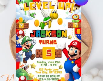 Mario Galaxy Birthday Invitation, Outer Space Party Invite, Boys Gaming Party Card, Editable Canva Template (5x7 in), Instant Download