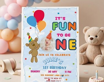 Its Fun To Be One First Birthday Invitation, Editable Template