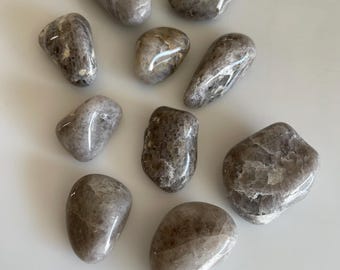 Tumbled Polished Smokey Quartz Set of 10 Stones (1–2 Inches), Beach Gathered Crystals, Polished Natural Quartz, Grounding Stone Set