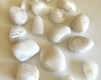 Tumbled Polished White Quartz Set of 17 Stones (About 1-1.5 Inches), Beach Gathered Crystals, Polished Natural Quartz, Grounding Stone Set