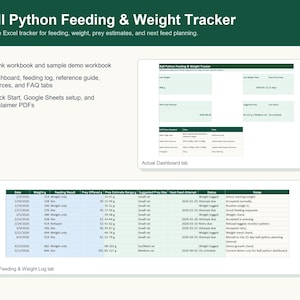 Ball Python Feeding & Weight Tracker, Snake Feeding Log, Reptile Care Spreadsheet, Excel Google Sheets
