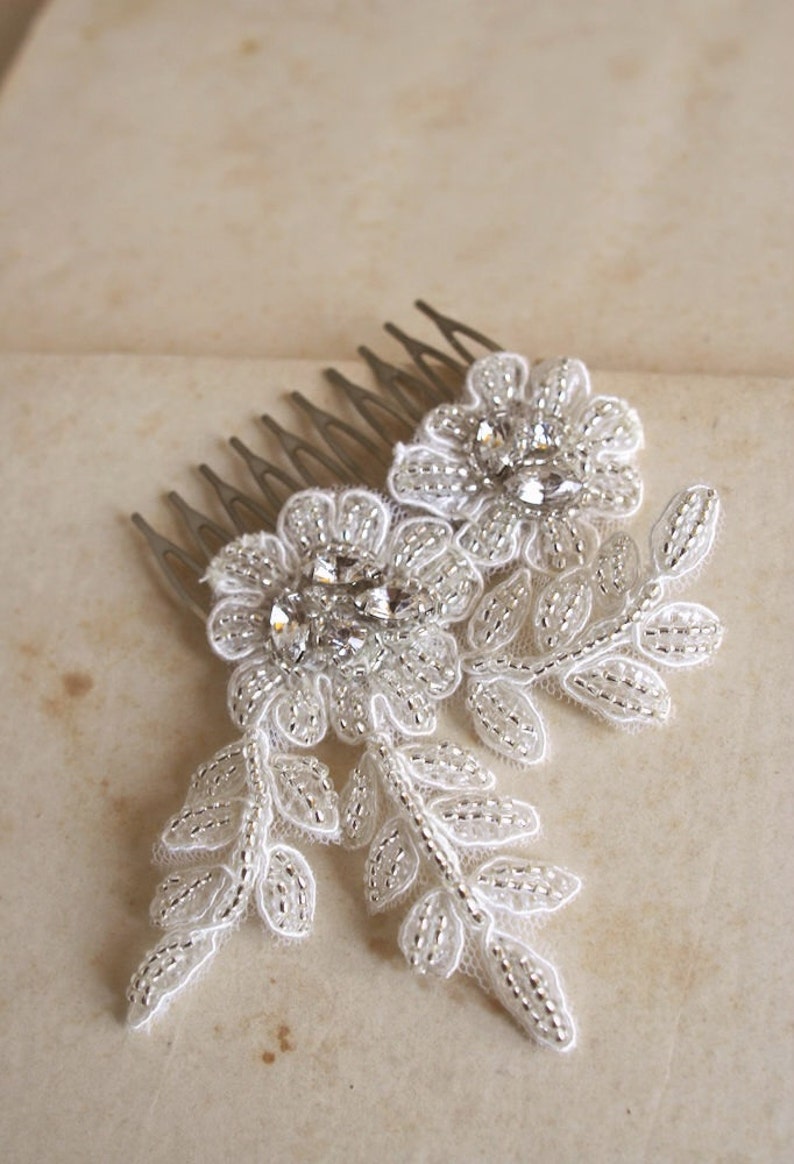 Silver Crystal Lace Bridal Comb Small Floral Comb Beaded Lace Bridal Accessory SALE Lace Headpiece Wedding Hairpiece
