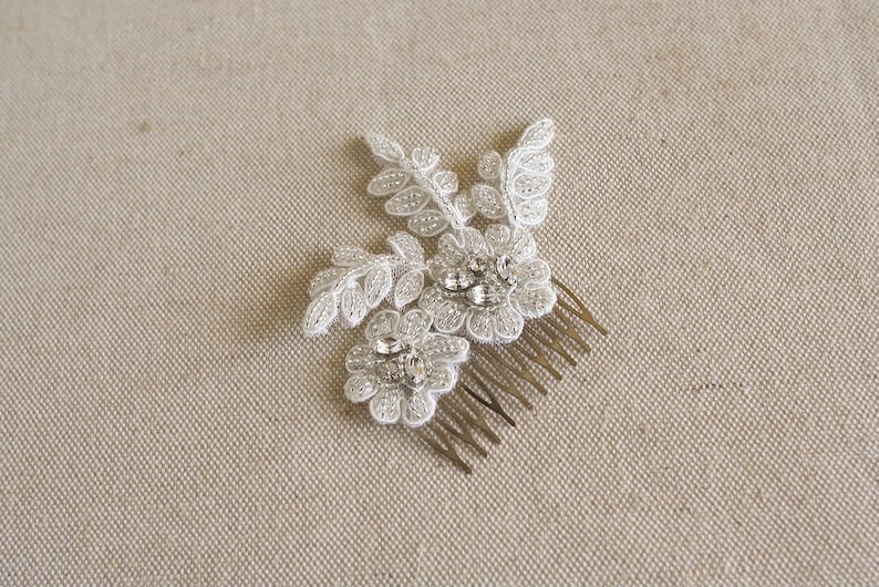Silver Crystal Lace Bridal Comb Small Floral Comb Beaded Lace Bridal Accessory SALE Lace Headpiece Wedding Hairpiece