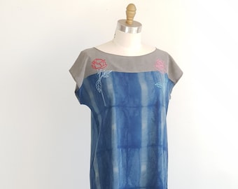 OSE Embroidered organic dye Dress Indigo & Soot ink Small/medium