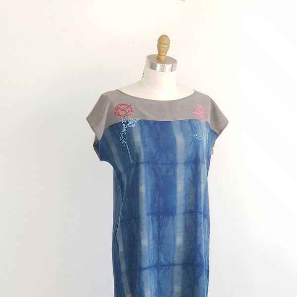 OSE Embroidered organic dye Dress Indigo & Soot ink Small/medium