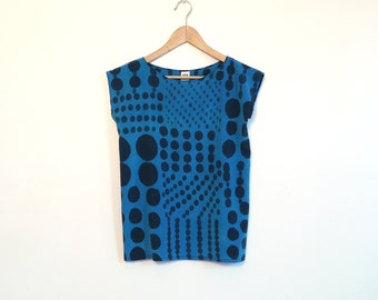 Blue Patch work Dots // hand painted silk shirt