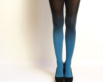 Ombre Tights gradient tights Hand dyed Teal and black