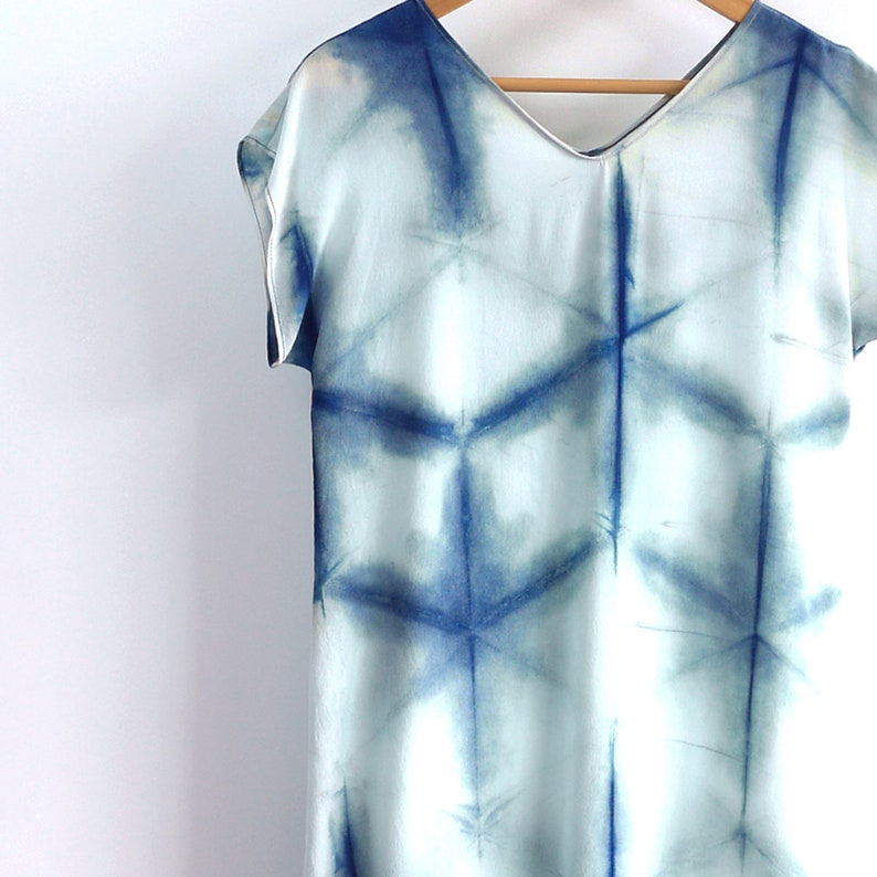Indigo silk dress. Shibori dress natural dye silk dress. Custom Tailored image 2