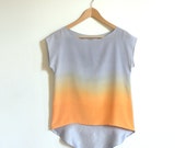 Ombre Silk Shirt.  Silver, Apricot.