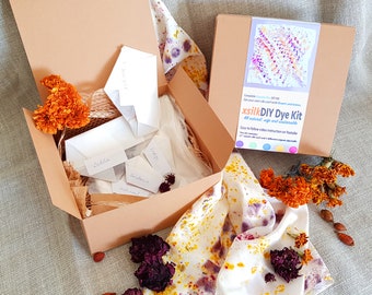 DIY Kit Natural Dye Silk Scarf Kit - Dye your own silk scarf with flowers and organic dyes.  27" square silk scarf  Gift Idea