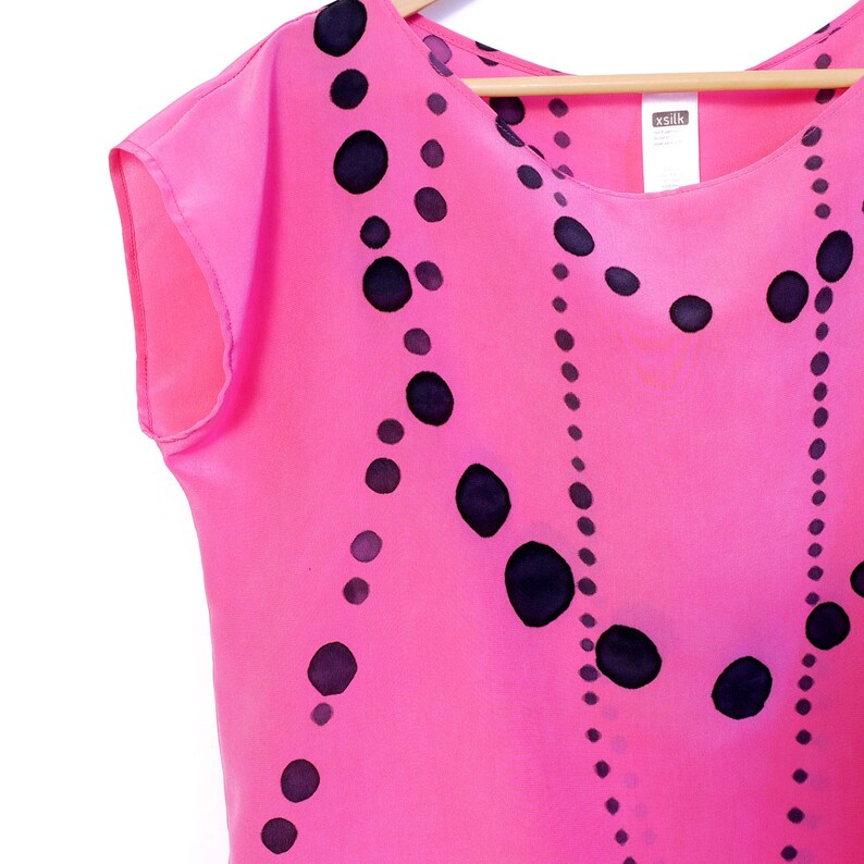 Silk Hand Painted Blouse. INK BEADS on PINK. Made to Order. - Etsy