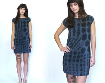 Hand painted Silk Dress Mini Dress Dot Dress / tunic Black on Black.  Polka dot dress. Made to order dress.  Tailor fit dress.