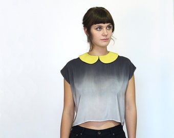 Peter Pan Collar Silk Blouse Ombre Chartreuse cropped top