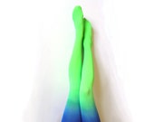 Ombre Tights gradient tights  Hand dyed Chartreuse Green and Blue.