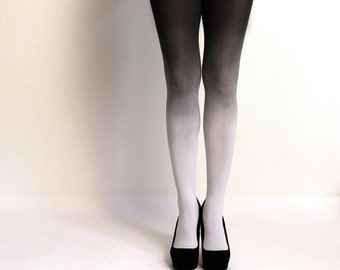 Ombre Tights - Fog - Hand dyed light gray and black