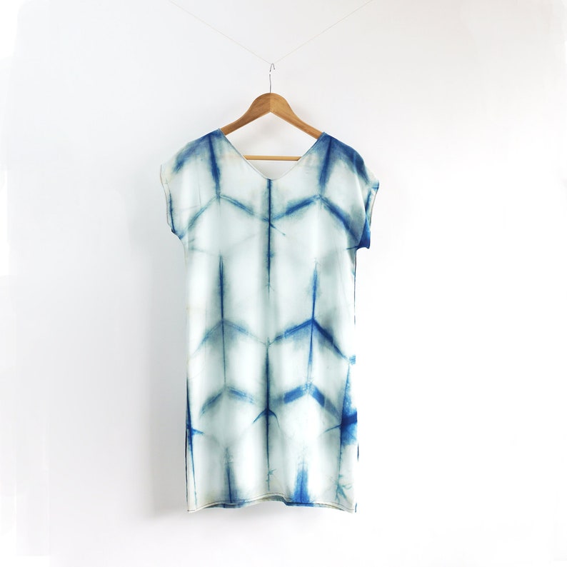 Indigo silk dress. Shibori dress natural dye silk dress. Custom Tailored image 4