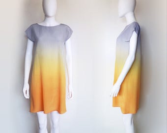 Hand dyed Silk Dress SUNRISE ombre pastel spring dress gradient summer dress. Custom tailored silk dress.  Ombre dress. made to measure