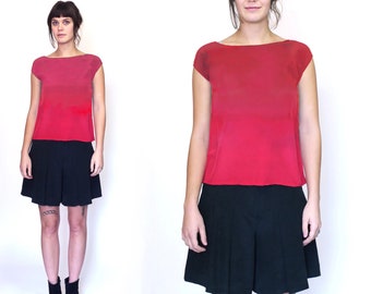 Hand dyed Silk top, Fire Red Strawberry Pure silk blouse.  Custom tailored shirt.  silk tee shirt.