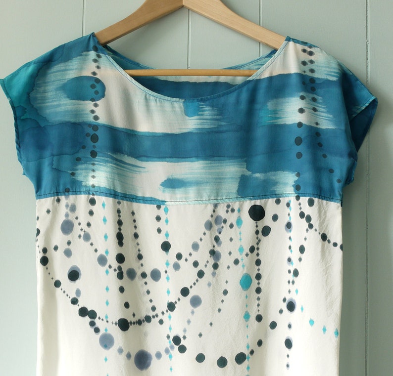 Silk hand painted shirt. INDIGO IKAT DOT made to order blouse Etsy