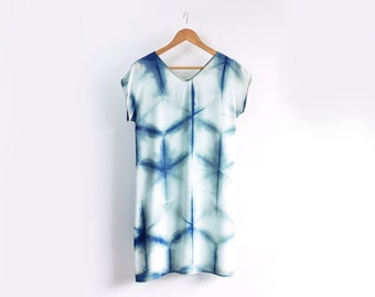 Indigo silk dress.  Shibori dress natural dye silk dress.  Custom Tailored