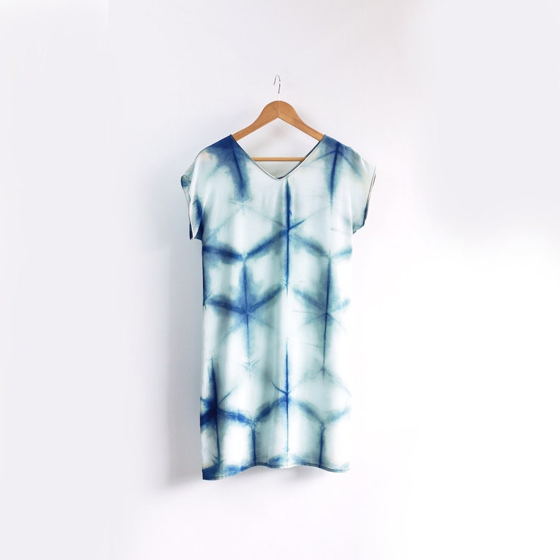 Indigo silk dress. Shibori dress natural dye silk dress. Custom Tailored image 1