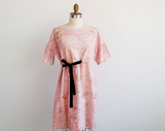 BLUSH - cotton flannel Eco-print DRESS Medium.  Hand tailored and hand dyed, one of a kind dress