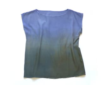 Ombre Silk Shirt.  Meadow.  Lilac and sage green silk tshirt.  Custom tailored silk shirt.