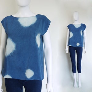 Indigo Silk Top. Shibori Tie-dye natural indigo on silk image 1