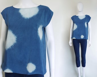 Indigo Silk Top.  Shibori Tie-dye natural indigo on silk