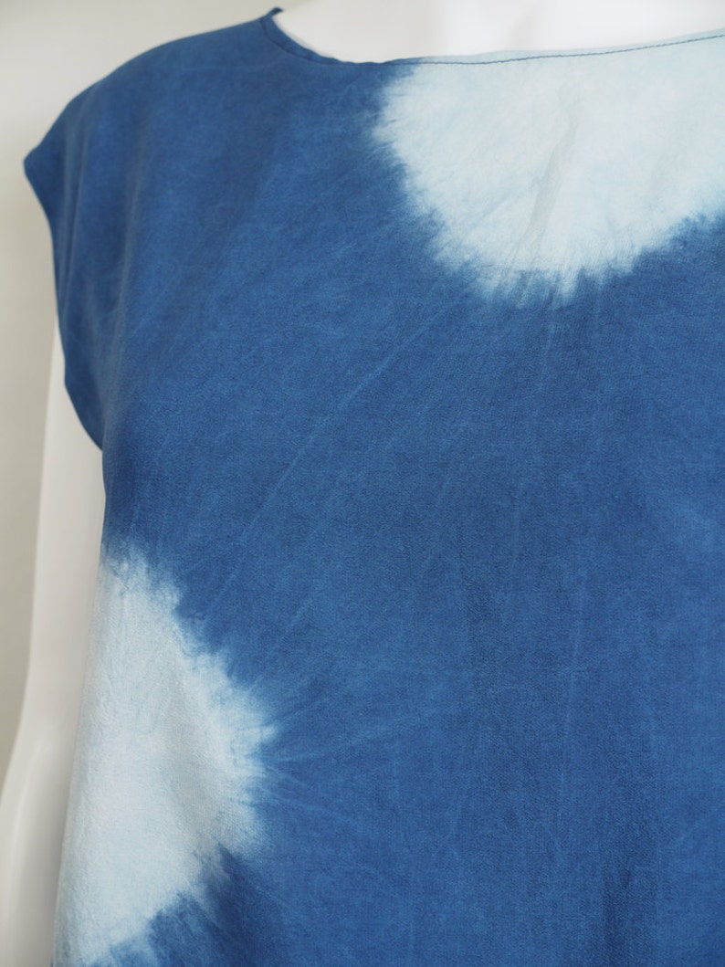 Indigo Silk Top. Shibori Tie-dye natural indigo on silk image 3