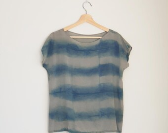 Indigo silk shirt.  Shibori indigo and ink natural dye silk shirt, ready to ship.  Medium to Large