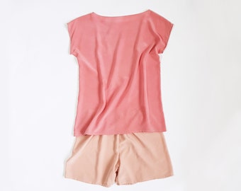 Natural dye Silk Shirt and Shorts set.  Botanical dye Pajama set