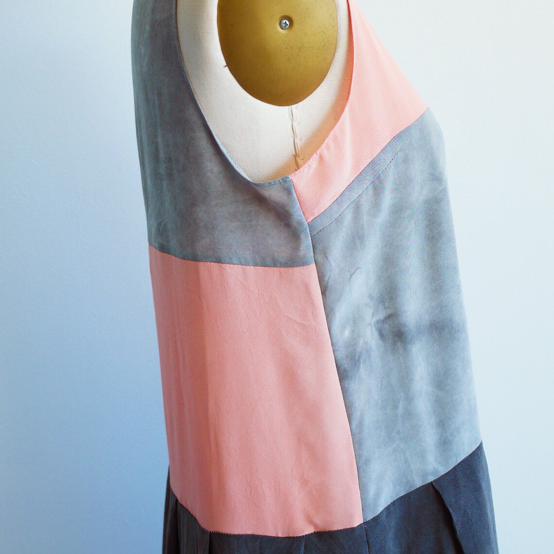 Natural Dye Silk Dress. Botanical Dye Color Block Midi Dress. Etsy