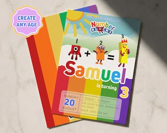 Modèle d'invitation d'anniversaire Numberblocks, impression sur toile Numberblocks, invitation imprimable pour anniversaire d'enfants à télécharger