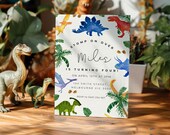 Watercolour Dinosaur Birthday Invitation Editable Dinosaur Template Party Invite Kids Printable Dino Invite Theme Birthday Dino Theme Party