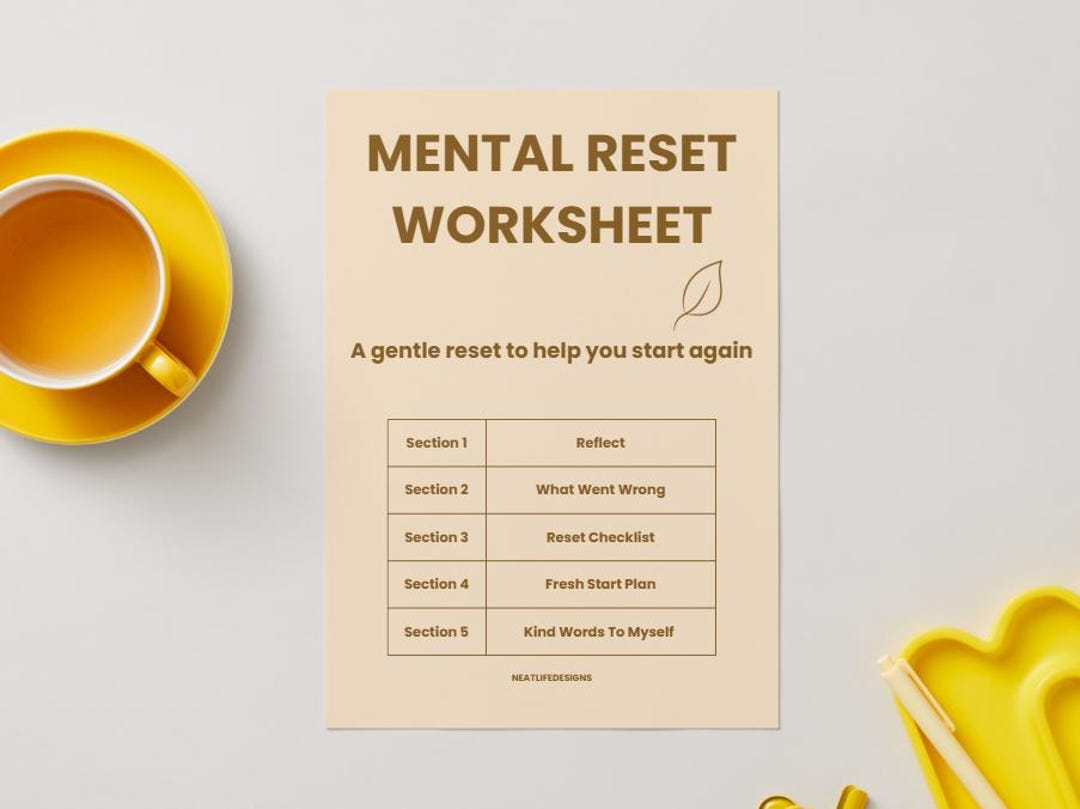Mental Reset Worksheet Printable | Anxiety Planner | Overthinking ...