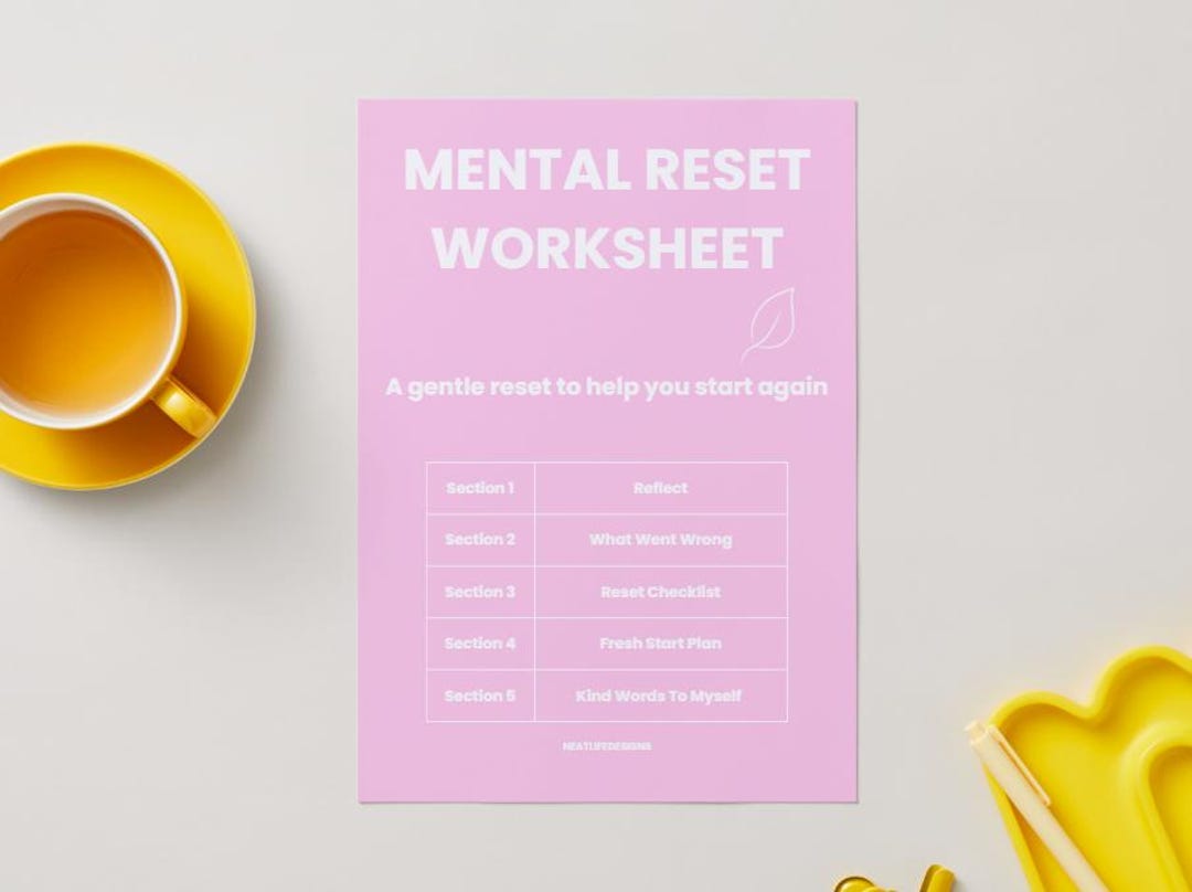 Mental Reset Worksheet Printable | Anxiety Planner | Overthinking ...
