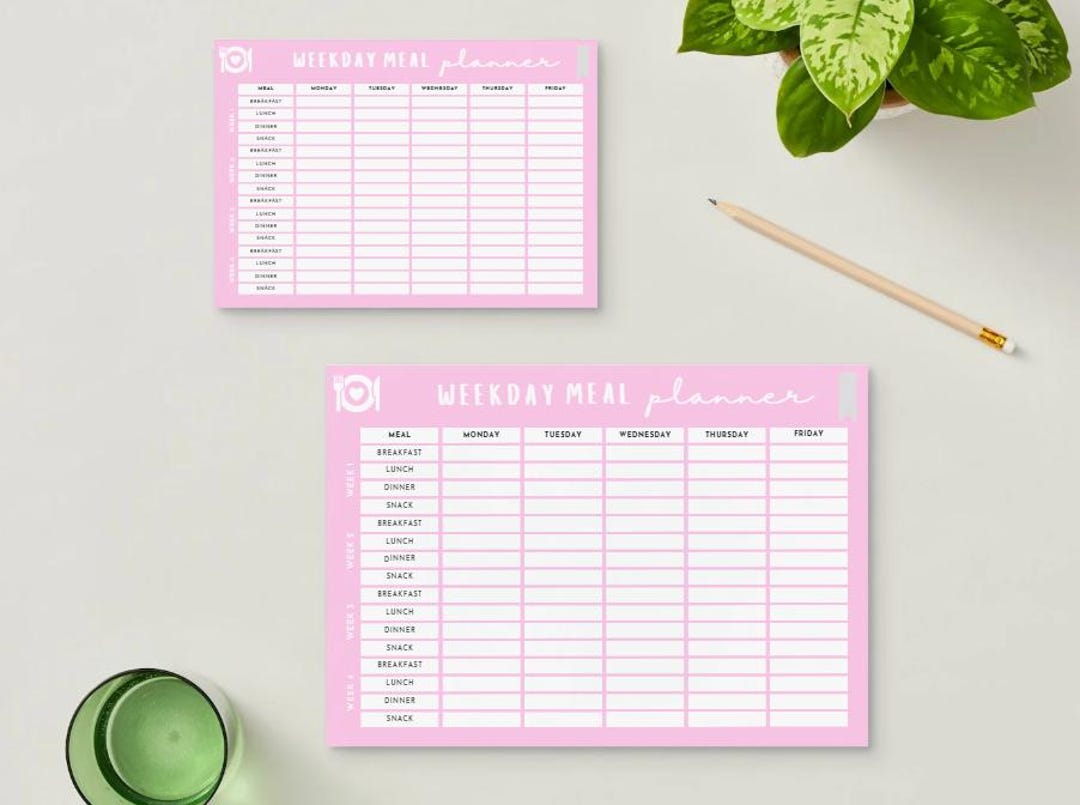 Weekday Meal Planner Printable | Weekly Meal Planner A4 Landscape ...