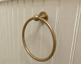 Unlacquered Brass Towel Ring, Round Hand Towel Holder with Ball Tip, Moroccan Vintage Bathroom Hardware, Solid Brass Luxury Towel Hanger
