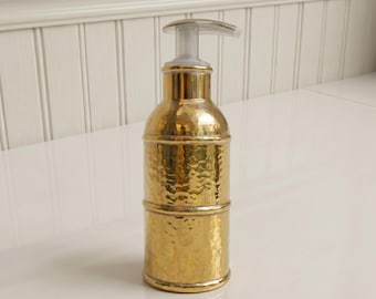 Hammered Brass Soap Dispenser, Refillable Gold Lotion Pump Bottle, Moroccan Inspired Bathroom Decor, Vintage Brass Hammered Pump Bottle