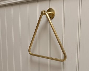 Unlacquered Brass Towel Holder, Triangle Hand Towel Ring, Moroccan Vintage Bathroom Decor, Rustic Brass Towel Bar, Solid Brass Hardware