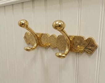 Ornate Brass Double Hook, Solid Brass Wall Hook Rack, Victorian Towel Hook, Moroccan Coat Hook, Vintage Bathroom Robe Hook Handmade